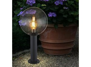 4059157356528 - Stehleuchte Sockelleuchte Aluminium Wegleuchte Außenlampe anthrazit Gartenlampe rauchfarben IP44 Spritzwasserfest Glaskugel 1x E27 Fassung DxH