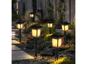 4059157356870 - Etc-shop - Außenleuchte Solarlampe Steckleuchte Erdspieß Gartenfackel mit Feuereffekt Terrassenlampe Kunststoff Akku led LxBxH 8x8x37 cm 6er Set