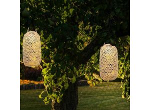 4059157357327 - Außenlampe Hängeleuchte Lampe Gartenlampe Solarleuchte Terrasse IP44 Akku Boho Stil Bambus naturfarben 1x LED 1800K warmweiß DxH 225x565cm