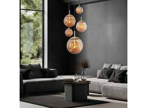 4059157357938 - Etc-shop - Pendellampe Hängeleuchte Esszimmerlampe Moderne Clusterleuchte 5-flammig Glaskugel Metall amber 5x E27 Fassung DxH 60x375 cm