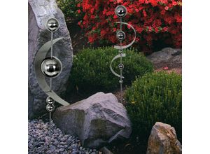 4059157359536 - Etc-shop - Gartenstecker Edelstahl Gartendeko Kugeln Stab Blumenstecker Terrassen Deko Erdspieß Außenbereich silber 2er Set