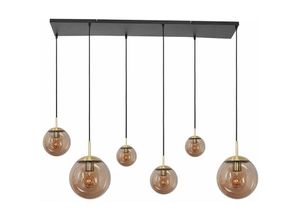 4059157363816 - Etc-shop - Pendelleuchte Kugeln Messing Esstisch Lampe Esszimmer Hängeleuchte Metall Glas rauch Fassungen 6x E27 BxH 120x160 cm