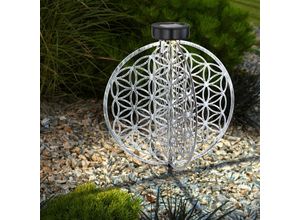 4059157363854 - Etc-shop - Solar Kugel Antik Gartenlampe Solar orientalisch Solarleuchte Garten silber Lichteffekt Muster Lebensblume 1x led warmweiß DxH 30 x 41