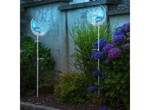 4059157364202 - Solar Fackeln Mond Garten Gartendeko Solarlampe Solarleuchte Außen Blauer Lichteffekt Crackle Glas IP44 led kaltweiß h 90 cm Garten Balkon 2er