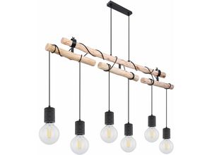 4059157364554 - Etc-shop - Hängelampe Pendelleuchte Deckenlampe Holzbalken Aluminium Holz Esszimmerlampe hängend zum wickeln Metall schwarz 6-Flammig E27 l 145 cm