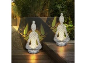 4059157364653 - Solarlampen für außen Garten Deko draußen Figuren Solar Buddha IP44 Akku Metall Kunststoff 1x LED 2700K LxBxH 19x12x36cm 2er Set