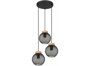 4059157365292 - Etc-shop - Pendelleuchte Deckenlampe hängend Vintage Hängeleuchte schwarz Metall Industrial 3 flammig Holz braun 3x E27 Fassungen DxH 44x120cm