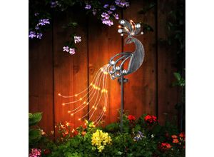 4059157365582 - Etc-shop - Solarstecker Garten Steckleuchte Solarlampe für Außen Gartendeko Pfau Design Metall Kunststoff led 3000K LxBxH 175x45x88 cm