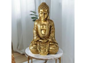 4059157365827 - Etc-shop - Buddha Figur Wohnzimmer Dekofigur Wohndekoration  Skulptur Asiatisch Kunstharz gold LxBxH 12x10x20 cm