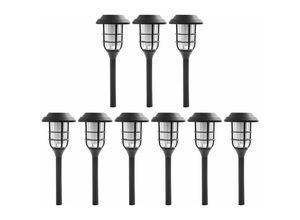 4059157366091 - Solarlampen Garten Deko für Außen Erdspiess Terrassenleuchten Flammeneffekt Laterne Kunststoff schwarz Akku 6-8h led warmweiß DxH 12x43cm 9er Set