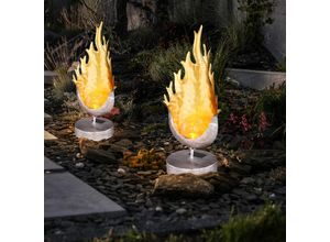 4059157366374 - Etc-shop - Solarlampe Tisch Stehleuchte Gartendeko Flammeneffekt Gold Akku Metall Glas 1x led Feuereffekt h 365 cm 2er Set