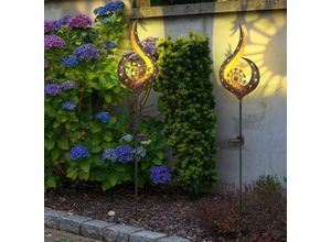 4059157366794 - Etc-shop - Garten Solarlampe für Außen Gartendeko mit Pusteblumen Design Solarstecker Flammen Optik 1x led warmweiß LxH 175x935 cm 2er Set