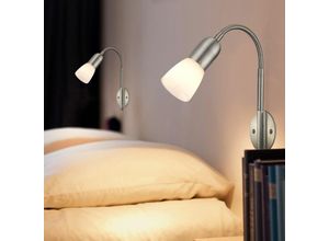 4059157367012 - Wandleuchte Leselampe Wandlampe Flexo Schlafzimmer Bett mit Kabel Spot beweglich Metall Nickel Glas weiß 1x E14 Fassung HxLxBxÜ 46x295x235x26