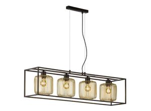 4059157371613 - Etc-shop - Hängelampe Pendellampe Esstischlampe schwarz gold 4 flammig Retro Käfig l 110 cm