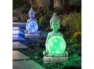 4059157371934 - LED Solarleuchte Buddha Figur mit crackle Glaskugel Garten Terrassen Dekoration farbwechsel 1x LED warmweiß H 195 cm 2er Set