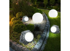 4059157372023 - Etc-shop - Gartendeko Lampen Steinoptik Solarlampen für Außen Garten led Terrassen Dekoration Kugel Solar Kunststoff weiß grau led warmweiß 5er Set