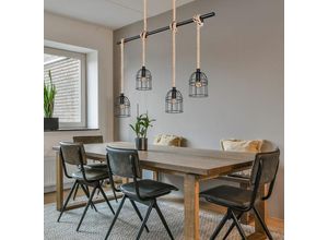 4059157372962 - Etc-shop - Pendelleuchte Hängeleuchte Esstischlampe Hängelampe Sisalseil Gitter Design Metall schwarz 4x E14 Fassungen BxH 90 x 150 cm