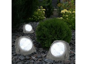 4059157373297 - Solarlampe Garten Außenleuchte grau Strahler modern led Terrassenlampe wetterfest Stein Deko Akku Polyresin 4x led LxBxH 145x12x11 cm 3er Set