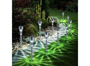 4059157375680 - Etc-shop - Solarleuchten Erdspieß Solarlampen Set Garten Steckleuchte Außenleuchte Wegbeleuchtung alu Glas klar DxH 55x365 cm 10er Set