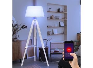 4059157378858 - Etc-shop - Stehlampe Standlampe Deckenfluter Holz Stoff Esszimmer Leseleuchte App-Sprachsteuerung cct dimmbar Timer Metall Textil 1x rgb led 5W