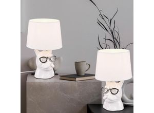 4059157378919 - Tischlampe Keramik Nachttischlampe für Schlafzimmer Esszimmerlampe Tischleuchte Modern Hund mit Brille chrom weiß Textil 1x E14 Fassung DxH 18x29