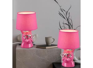 4059157378971 - Tischleuchte Tischlampe Leuchte Nachttischlampe Keramik für Schlafzimmer Esszimmerlampe Modern Hund mit Brille pink Textil 1x E14 Fassung DxH