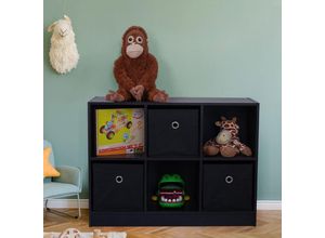 4059157381513 - Etc-shop - Kinderzimmerregal Spielzeugregal mit 6 Fächern Holzregal Aufbewahrungsregal 6x Faltboxen Bücherregal schwarz Stoffboxen BxHxT 80x60x30 cm