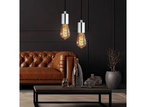 4059157381872 - Etc-shop - Hängeleuchte Hängelampe Esszimmerlampe Dekorblende Pendelleuchte schwarz chrom Metall Textilkabel 1x E27 DxH 12x140 cm 2er Set