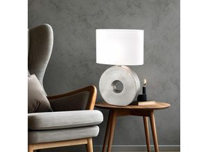 4059157382800 - Tischlampe silber Beistellleuchte modern Nachttischlampe oval Designleuchte Leselampe Textil Schirm weiß Keramik 1x E27 Fassung LxBxH 34x17x53 cm
