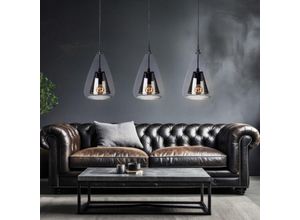 4059157383050 - Etc-shop - Hängelampe 3 flammig Esstischleuchte Rauchglas Pendelleuchte Wohnzimmer Gitter schwarz 3x E14 BxH 76 x 150 cm