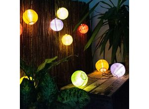 4059157383173 - Lichterkette Solar Solarleuchte Erdspieß Leuchtkette Lampion bunt Textil 10x led 006 Watt warmweiß l 430 cm