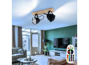 4059157383517 - Led Deckenlampe Spotleuchte Wohnzimmerlampe Esszimmerlampe Metall schwarz Gitter Holz 2 Flammig E14 Spots beweglich dimmbar Fernbedienung rgb 48W