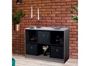 4059157383654 - Etc-shop - Holzregal Aufbewahrungsregal Standregal mit 6 Fächern Bücherregal 6x Faltboxen schwarz grau Stoffboxen BxHxT 80x60x30 cm