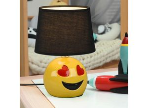 4059157383883 - Nachttischlampe Keramik Tischlampe für Schlafzimmer Wohnzimmerlampe Tischlampe Modern Emoji mit Herzaugen gelb Textil schwarz E14 Fassung DxH