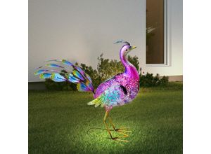 4059157384163 - Etc-shop - Solar Gartenskulptur für Außen Gartendeko Figur Terrassen Skulptur Akku im Pfau Design Metall bunt led LxBxH 62x32x55 cm