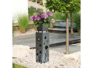 4059157384248 - Etc-shop - Pflanzsäule Außen Terrassensäule mit Blumenmotiv Blumentopf Garten Dekosäule Stahl grau h 82 cm