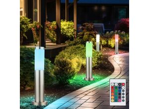 4059157384996 - Außen Stehleuchte Sockellampe Wegeleuchte Standlampe Gartenleuchte Kunststoff Edelstahl silber Fernbedienung dimmbar RGB LED 85W 806Lm warmweiß