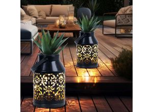 4059157385153 - Etc-shop - Solarlampen für Außen Balkon Deko Muster Gartendeko Metall Solarlaterne hängend Pflanzgefäß schwarz led DxH 10x16 cm 2er Set