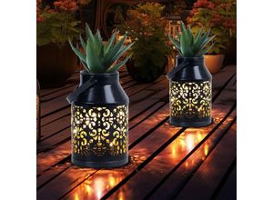 4059157385160 - Etc-shop - Solarlampen für Außen Balkon Deko Muster Gartendeko Metall Solarlaterne hängend Pflanzgefäß schwarz led DxH 10x16 cm 2er Set