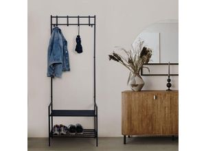 4059157385436 - Garderobe mit Schuhschrank schwarz Jackenständer Metall Dogstation Garderobe Leinenparkplatz Hund 4x Kleiderhaken Ablage MDF freistehend H 1685