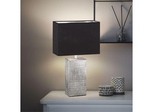 4059157386051 - Etc-shop - Tischleuchte Nachttischlampe Leseleuchte Wohnzimmerleuchte Beistelllampe Keramik silber Textil schwarz 1x E14 h 50 cm