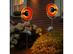 4059157386235 - Etc-shop - Solarleuchte Erdspieß Steckleuchte schwarz orange Gartenleuchte Solar Erdspieß Stahl led Leuchtmittel h 61 cm 2er Set