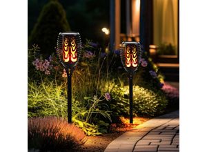 4059157386266 - Etc-shop - Solarleuchte Feuereffekt Außenlampe Steckleuchte Flammeneffekt Gartenstecker Fackel schwarz led warmweiß DxH 12x85 cm 2er Set