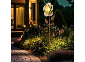 4059157386921 - Led Solar Steck Lampe Blumen Garten Deko Erdspieß Blüten Leuchte Metall rostfarben h 75 cm