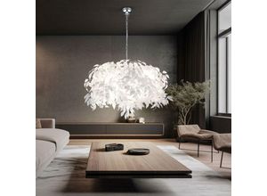 4059157387003 - Hängeleuchte Blätter Blätterleuchte Wohnzimmerlampe Schlafzimmerleuchte weiß Blätter chromfarben 4x E14 Fassungen DxH 70x150 cm