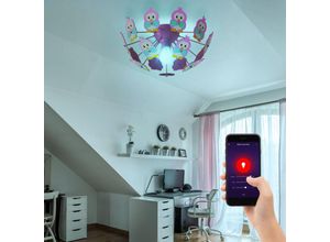 4059157387553 - Etc-shop - Smart led Kinderlampe Deckenleuchte dimmbar Kinderzimmerlampe Deckenlampe rgb Farbwechsel App Sprachsteuerung Holz Eulen rosa 85W