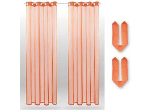 4059222003647 - Bestlivings - Transparente Orange Gardine mit Ösen 2er Pack (B140 x L145) inkl 2 Raffhalter viele Varianten erhältlich - Orange