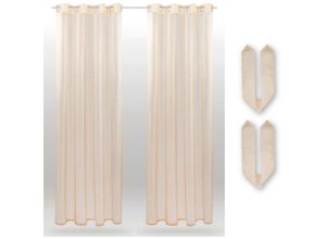 4059222003654 - Bestlivings - Transparente Beige Gardine mit Ösen 2er Pack (B140 x L145) inkl 2 Raffhalter viele Varianten erhältlich - Beige