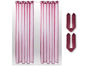 4059222003685 - Bestlivings - Transparente Gardine in der Farbe Beere mit Ösen 2er Pack (B140 x L145) inkl 2 Raffhalter viele Varianten erhältlich - Rot