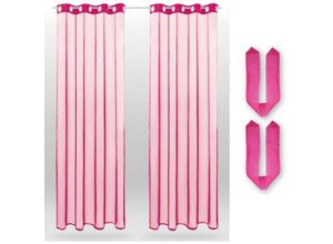 4059222003715 - Bestlivings - Transparente Pinke Gardine mit Ösen 2er Pack (B140 x L175) inkl 2 Raffhalter viele Varianten erhältlich - Pink